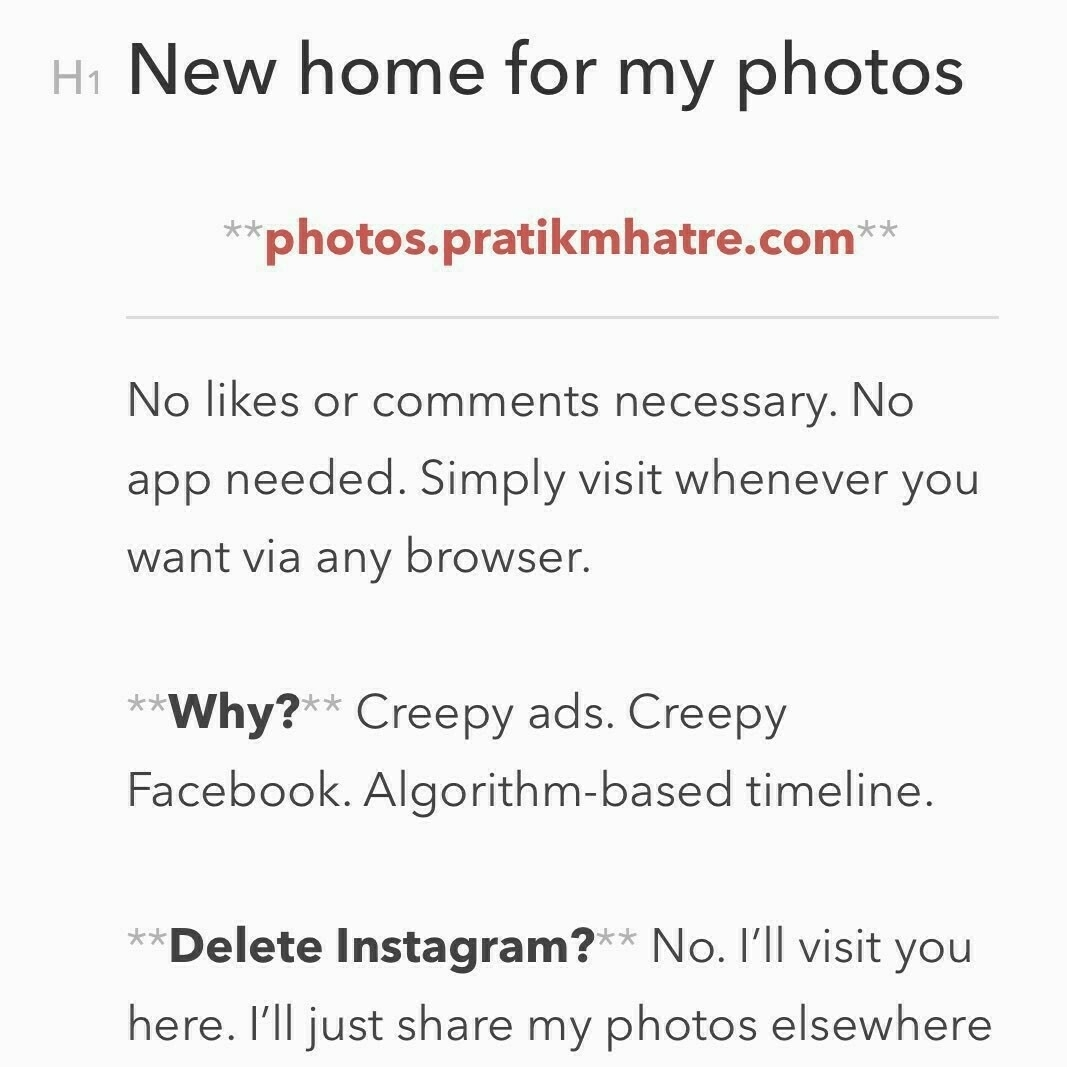 Moving away from Instagram to an independent photoblog